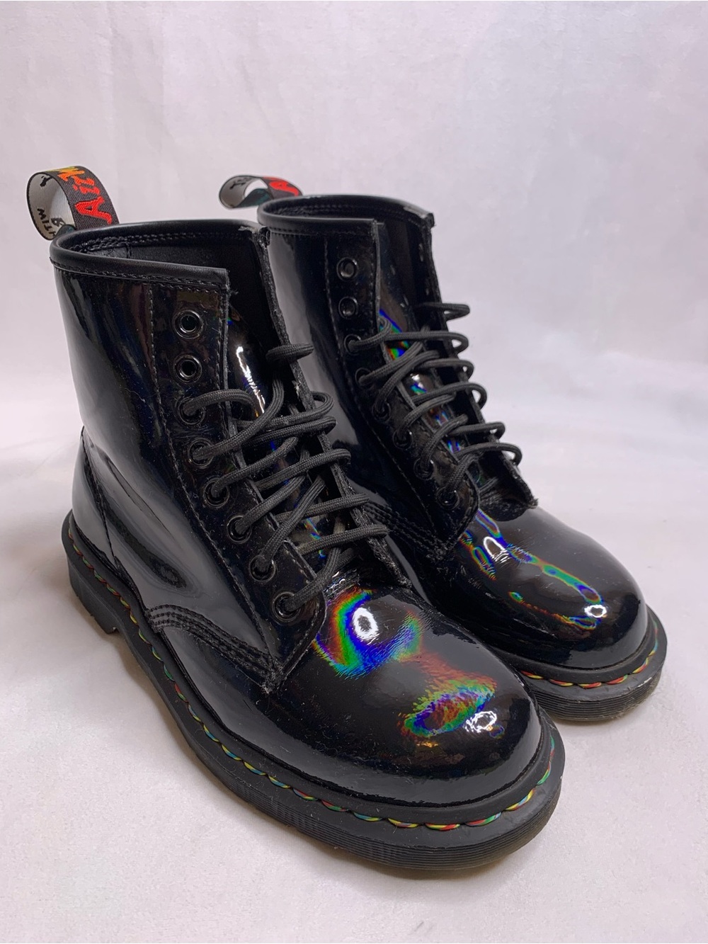 Dr. Martens 1460 Black Rainbow Lace-Up Ankle Boots Black size 8 colorful